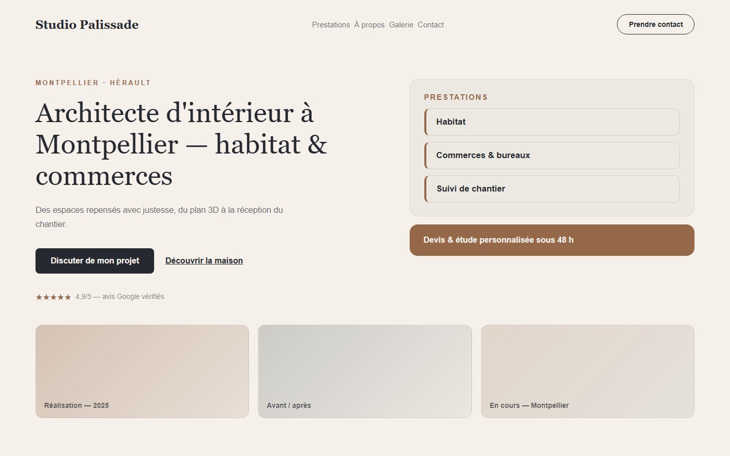 Site internet architecte d'intérieur - exemple 2