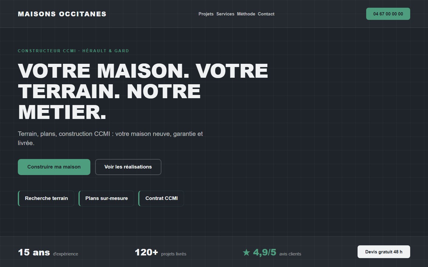 Création de site internet pour constructeur de maisons individuelles Site internet constructeur de maisons - exemple 1
