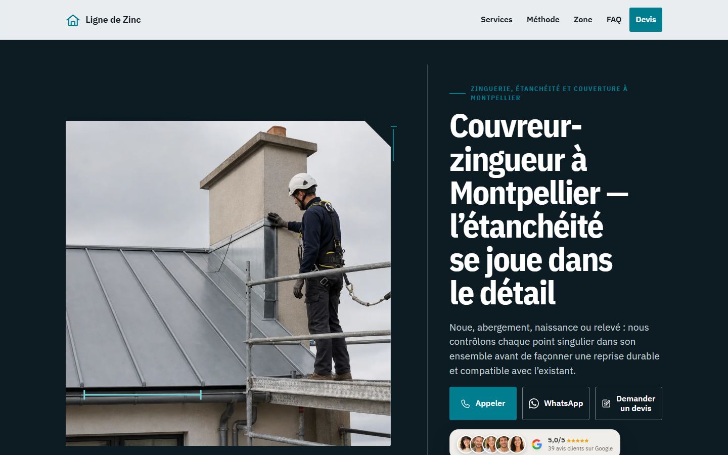 Création site internet couvreur Vendres — Site internet couvreur — modèle Atelier Zinc
