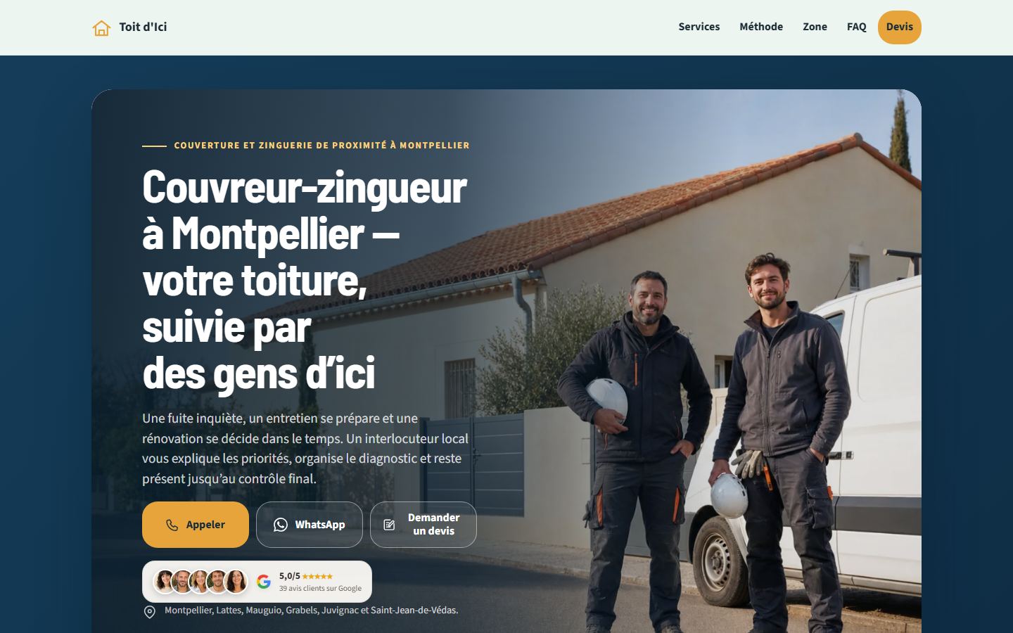 Site internet couvreur — modèle Confiance Proximité à Vendres