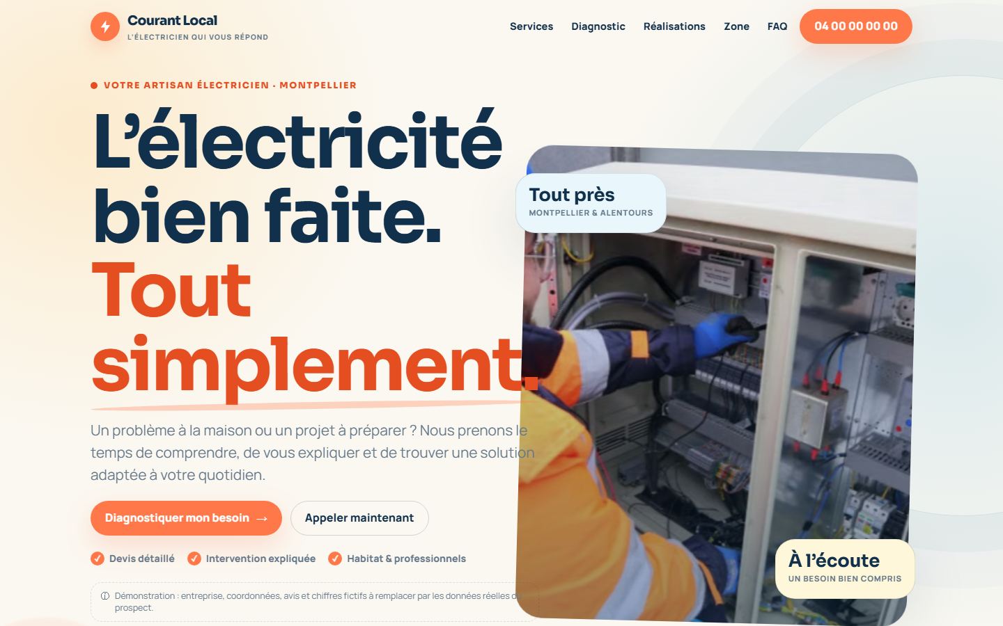 Création site internet électricien Agde — Site internet électricien — modèle Courant Local