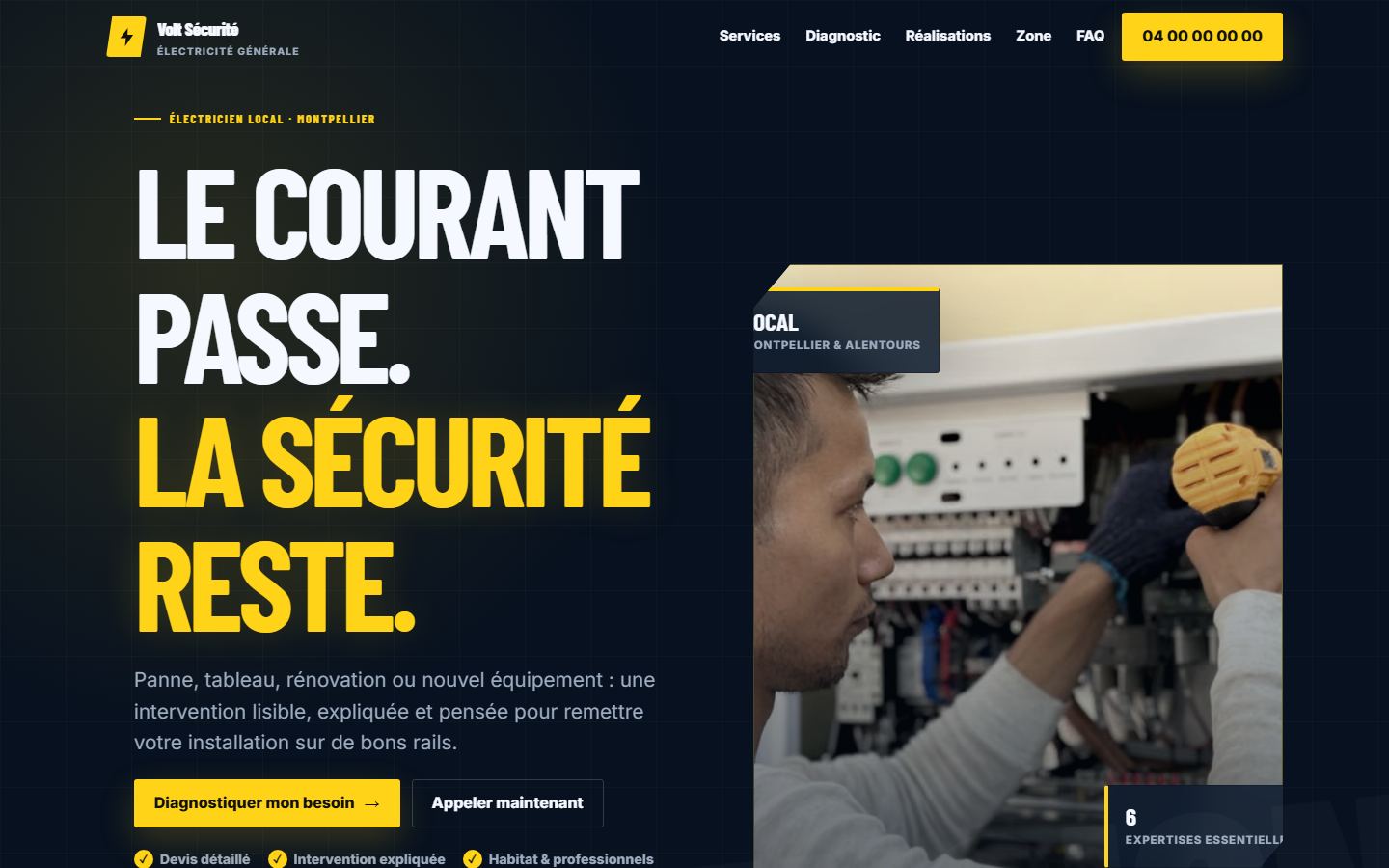 Site internet électricien — modèle Volt Sécurité à Agde
