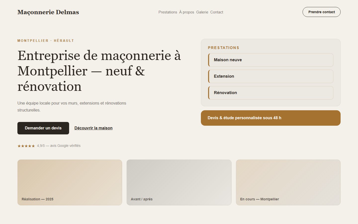 Site internet maçon — modèle Maison à Pérols