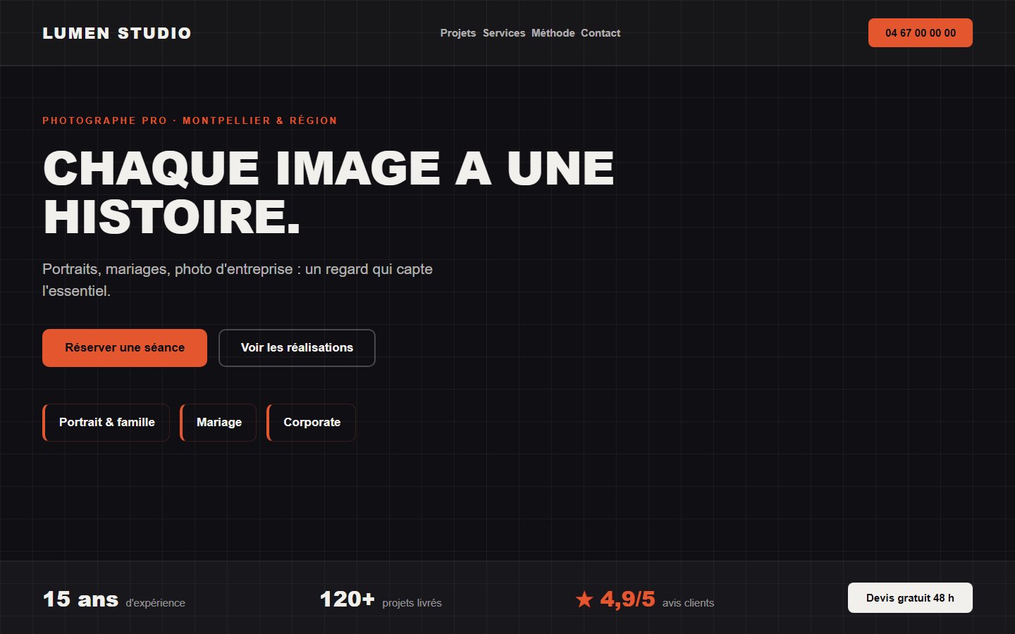 Site internet photographe - exemple 1