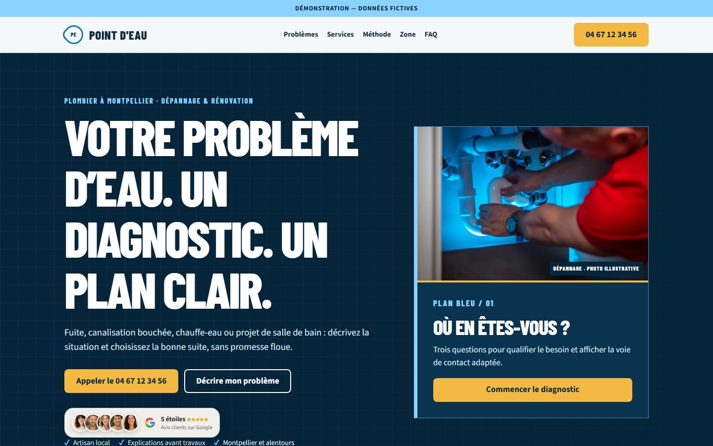 Site internet pour plombier — modèle Plan Bleu à Castries