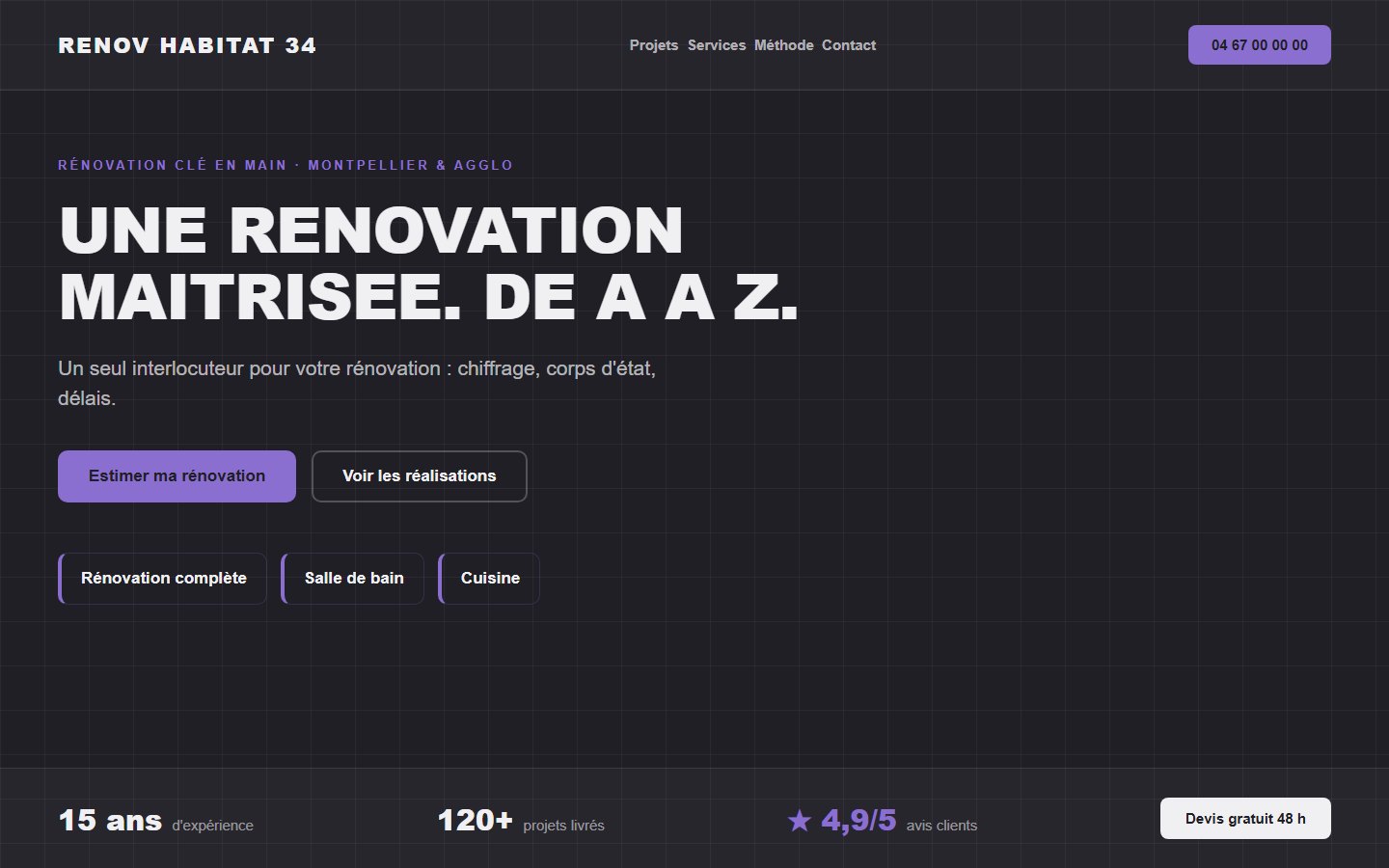 Site internet rénovateur d'intérieur - exemple 1