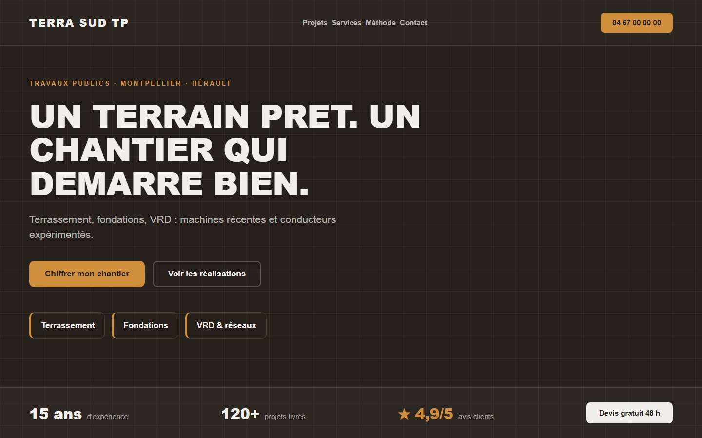 Création de site internet pour terrassier Site internet terrassier - exemple 1