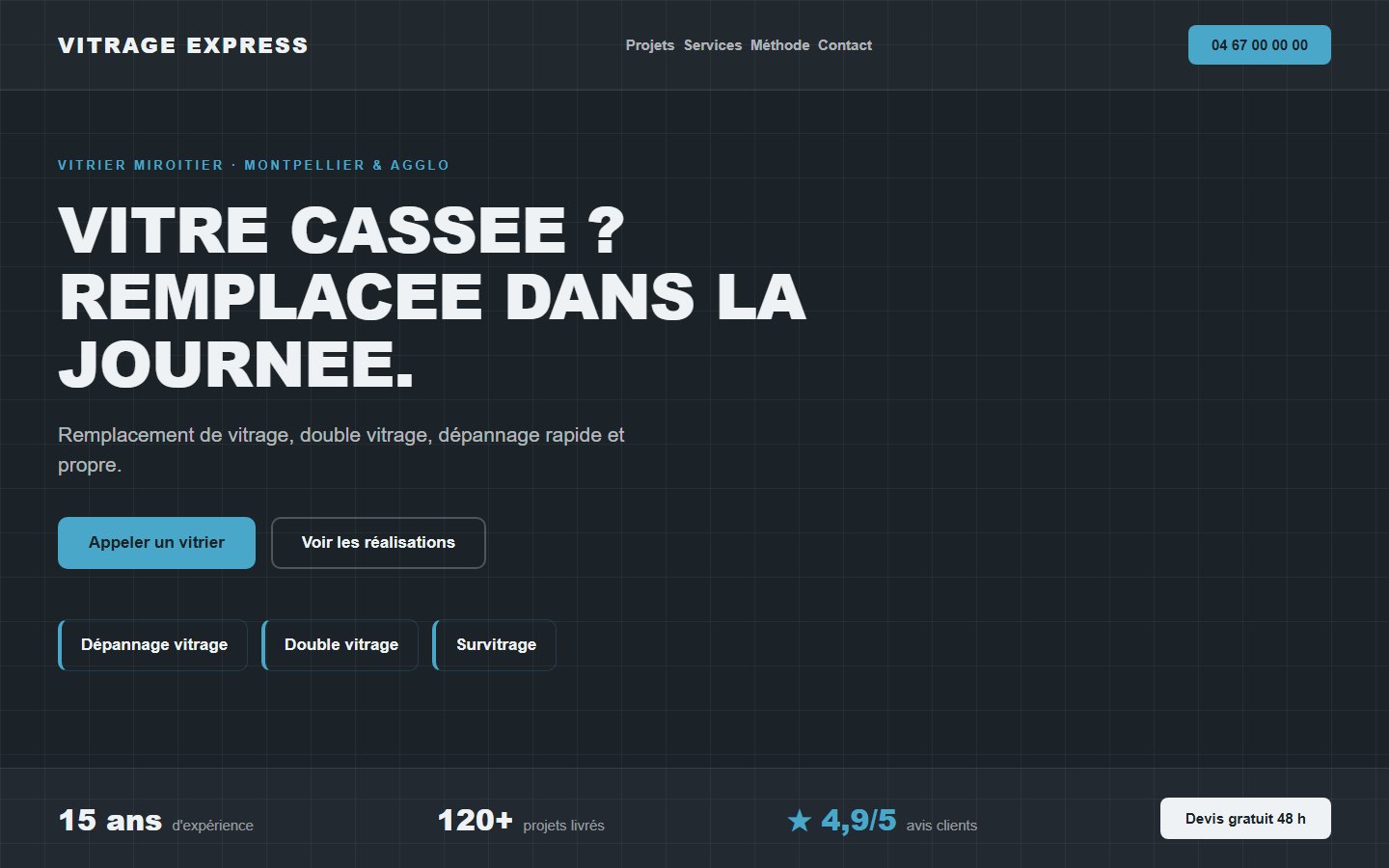 Site internet vitrier - exemple 1