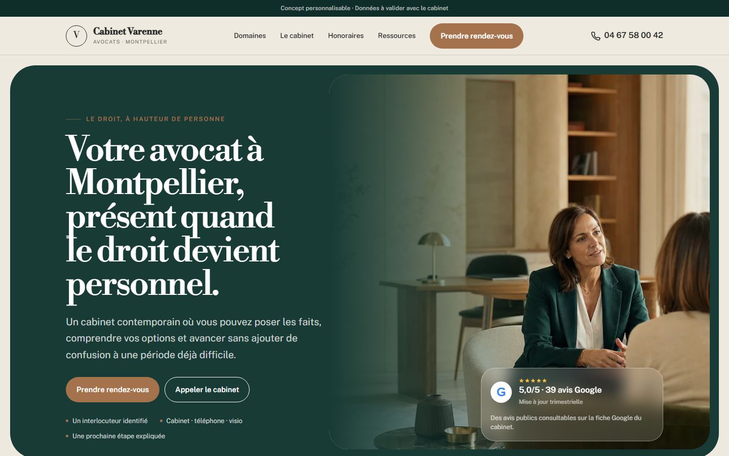 Création de site internet pour avocat Site internet avocat - exemple 3
