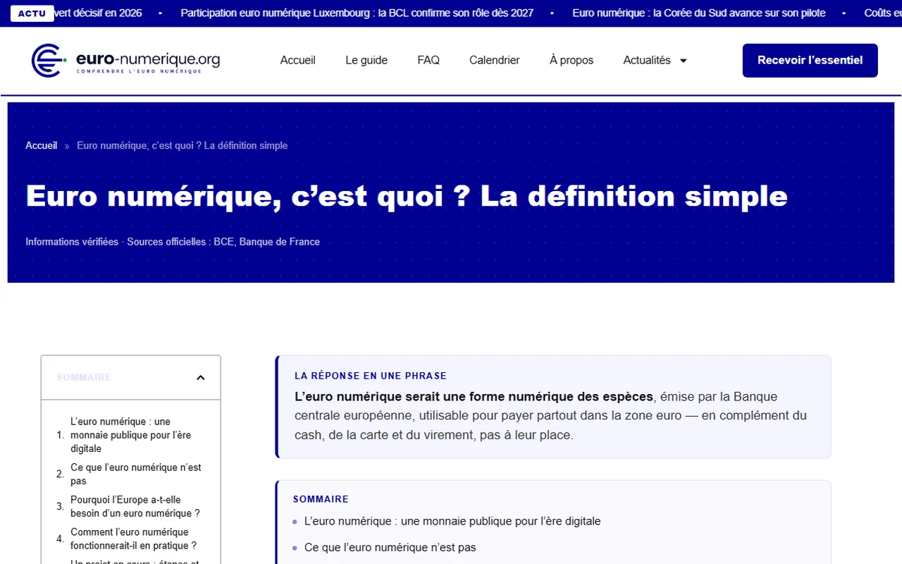 Site média automatisé : euro-numerique.org, 1 article par jour sans intervention Page de référence : l'euro numérique, c'est quoi ?