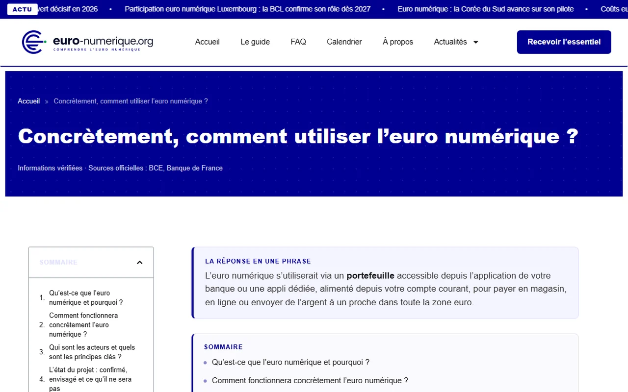 Site média automatisé : euro-numerique.org, 1 article par jour sans intervention Guide pratique : comment utiliser l'euro numérique