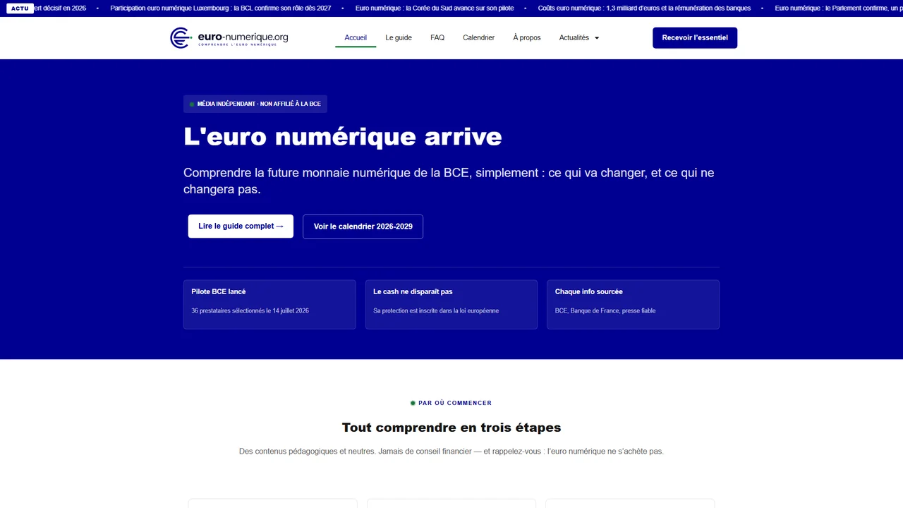 Site média automatisé : euro-numerique.org, 1 article par jour sans intervention Site média automatisé euro-numerique.org — page d'accueil