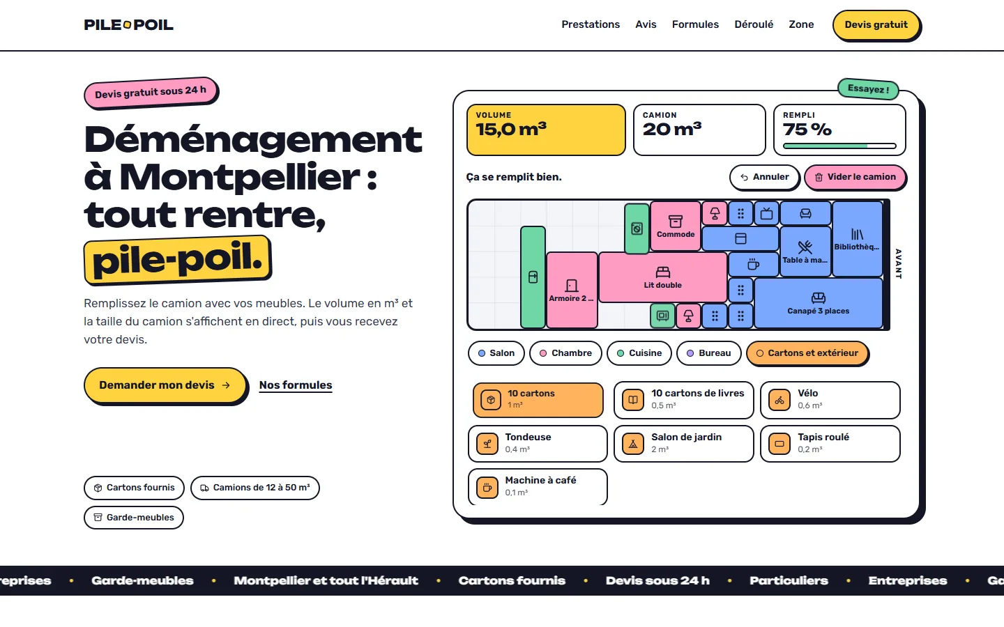 Création de site internet pour déménageur Site Pile-Poil sur ordinateur