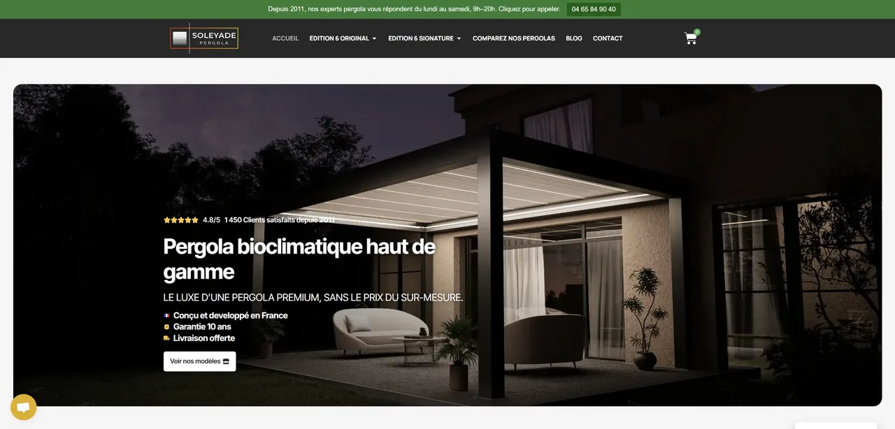 Site web Montpellier Site Soleyade Pergolas réalisé par Site Web Montpellier