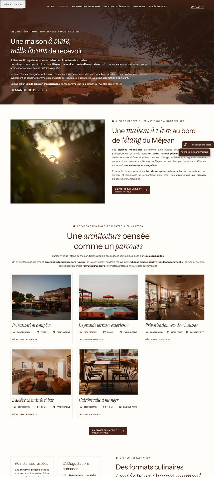 Page du lieu de réception privatisable sur le site de Solèna