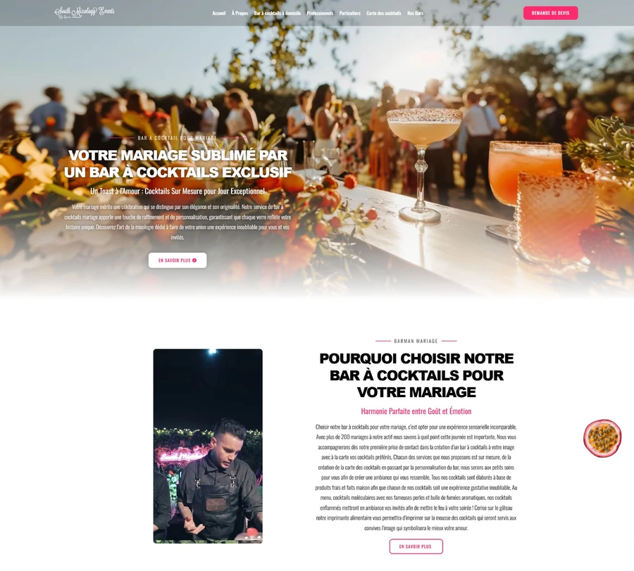 South Mixology Events : page bar à cocktails pour mariage